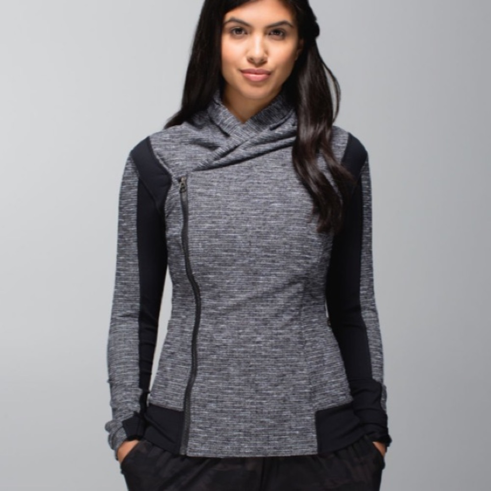 Lululemon Athletica Bhakti Yoga Zip Up Jacket Coco Pique Black Size 10